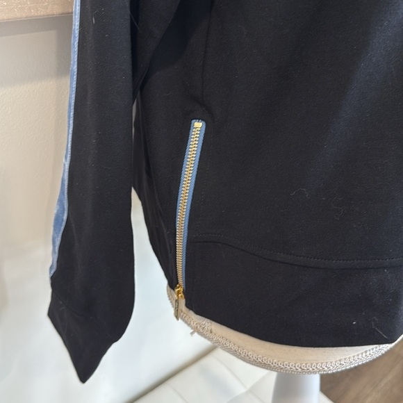 Saint + Sofia Morgan Zip Stripe black velvet blue Stripe Sweatshirt Sz 10 NWT - Picture 2 of 5